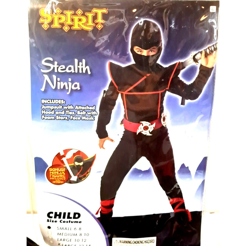 Spirit Halloween Boys S 6-8 Stealth Ninja Costume Black Full Outfit Mask Belt